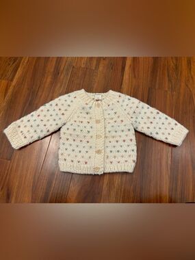 The Blueberry Hill Sawyer Cream Button Cardigan Pastel Knit Hearts